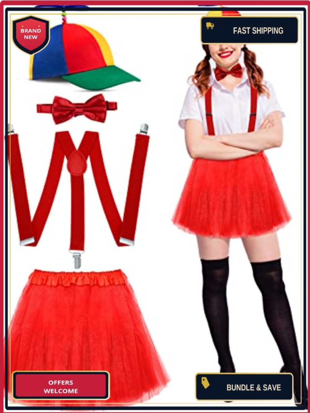 Halloween Costume Set Propeller Hat Tutu Skirt Bow Tie Polyester